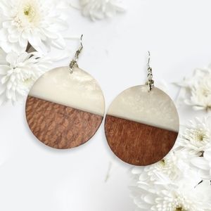 Stunning Handmade Wood and Resin Earrings in a Beautiful White Color